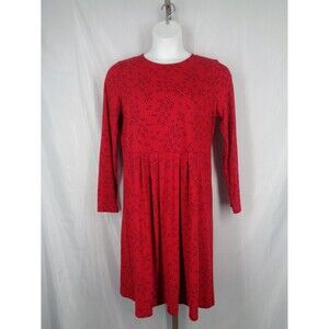 J Jill Wearever Collection Dress Size Medium Red Floral Pleated Long Sleeves